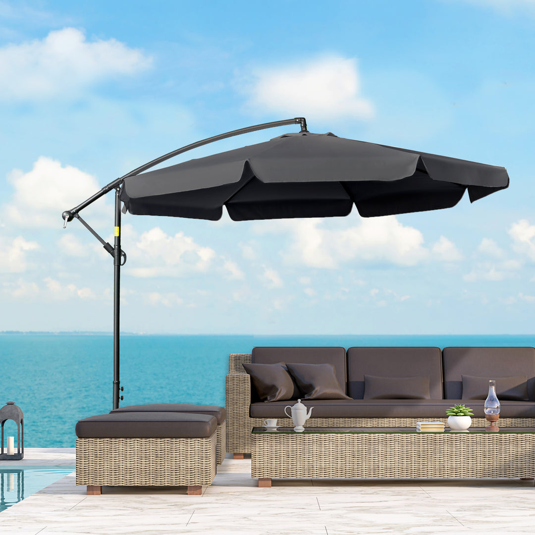 Waterproof 2.7m Banana Parasol Cantilever Umbrella with Crank Handle and Cross Base for Outdoor