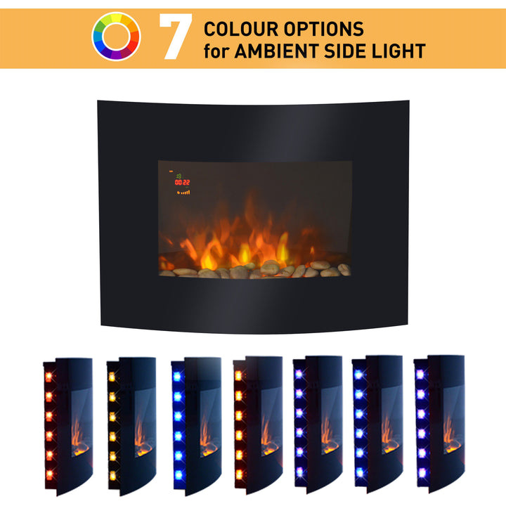 LED Curved Glass Electric Wall Mounted Fire Place