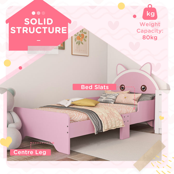 Bed for Kids Cat Design Toddler Bed Frame Bedroom Furniture with Guardrails