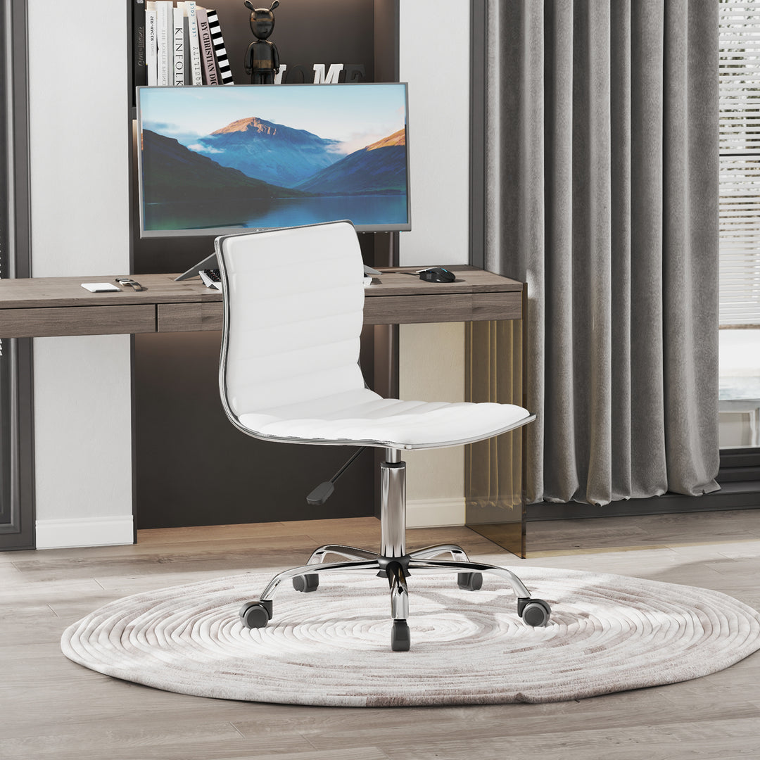 HOMCOM Adjustable Swivel Office Chair, Armless, PU Leather, Chrome Base, White