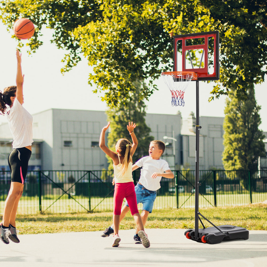 Portable Basketball Hoop Stand 160-210cm Adjustable Height Sturdy Rim Hoop w/ Large Wheels Stable Base & Net Free Standing