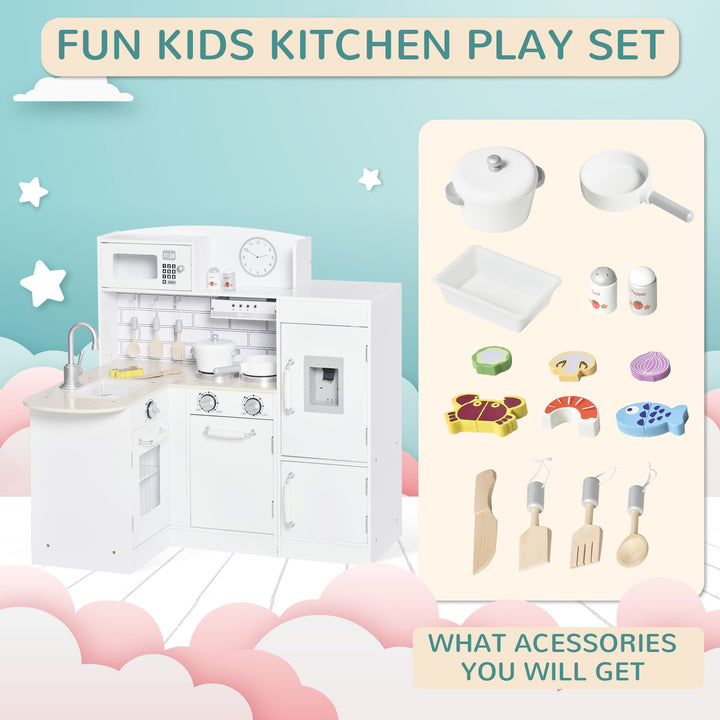 Kids Play Kitchen Wooden Toy Kitchen Cooking Set for Children with Drinking Fountain