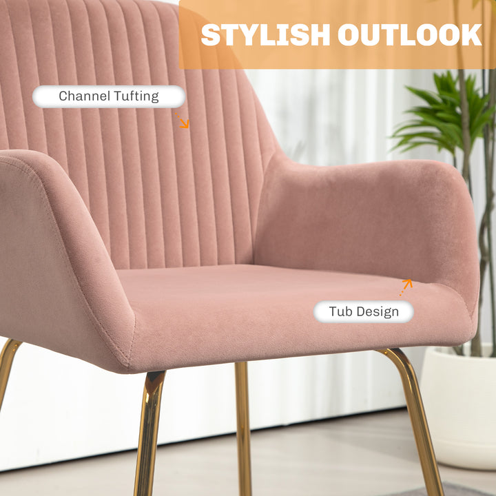 Modern Arm Chair Upholstered Accent Chair with Metal Base for Living Room Pink