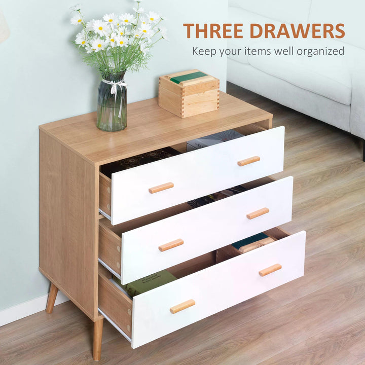 Modern 3-Drawer Chest, White & Natural Wood Finish