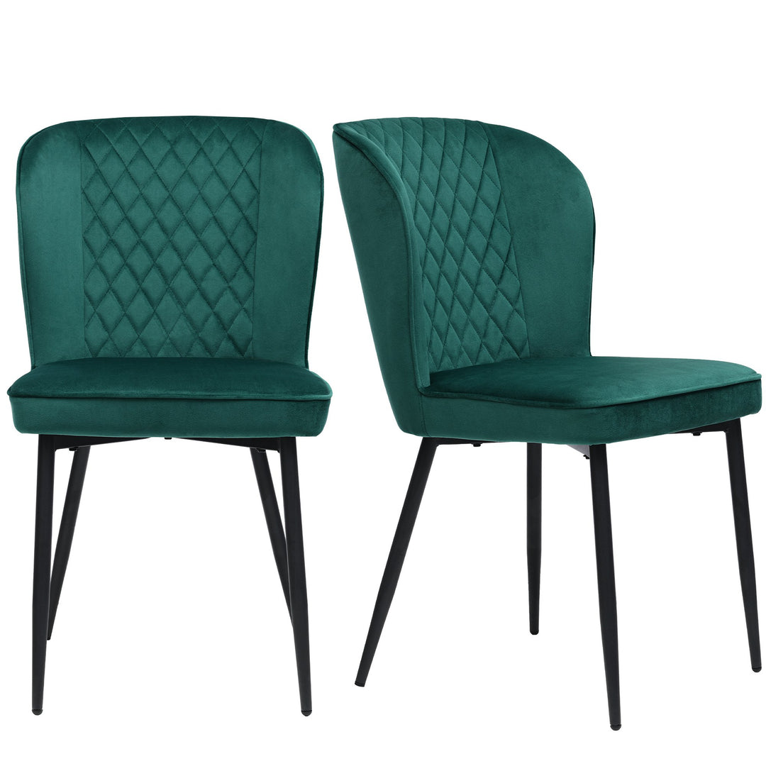 Set of 2 Velvet Dining Chairs with Metal Legs, Green