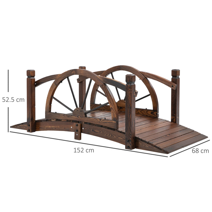 Wooden Garden Bridge Decorative Arc Footbridge with Safety Guardrail Outdoor Lawn Pond Bridge Walkway Stained Wood