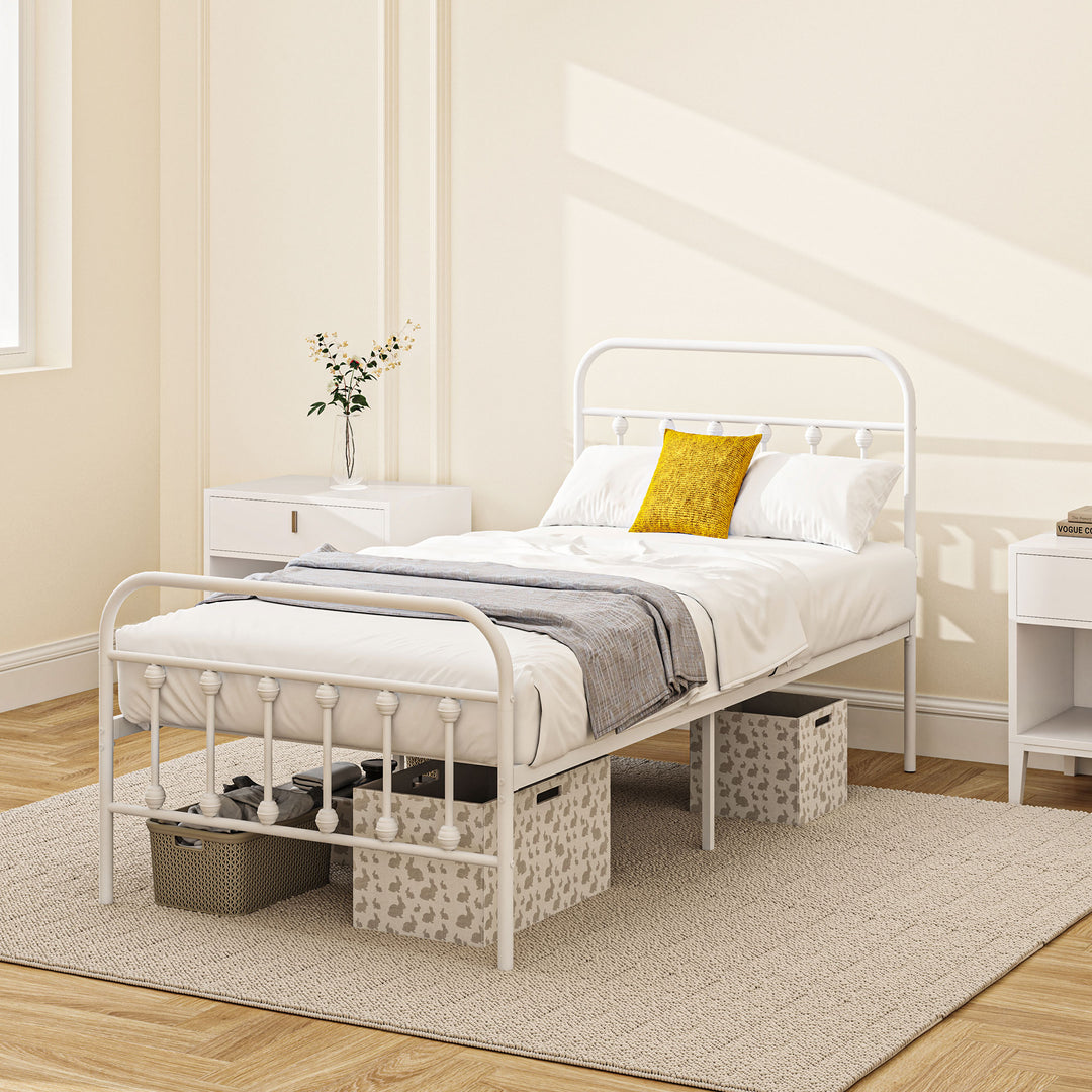 Single Minimalistic Metal Bed Frame - White