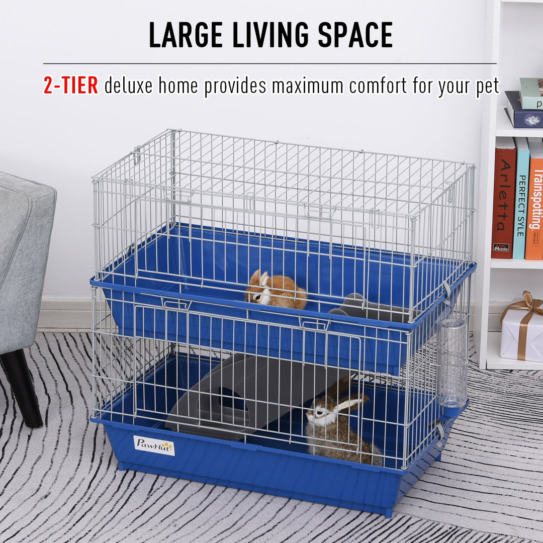 Metal 2-Tier Small Guinea Pigs Hutches Blue