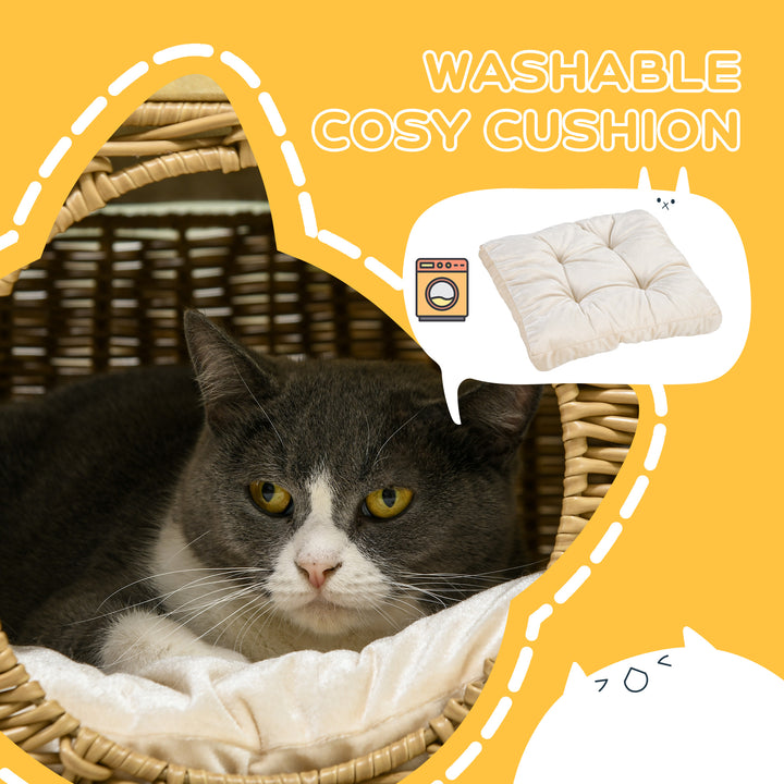 Elevated Design Wicker Cat House with Washable Cushion