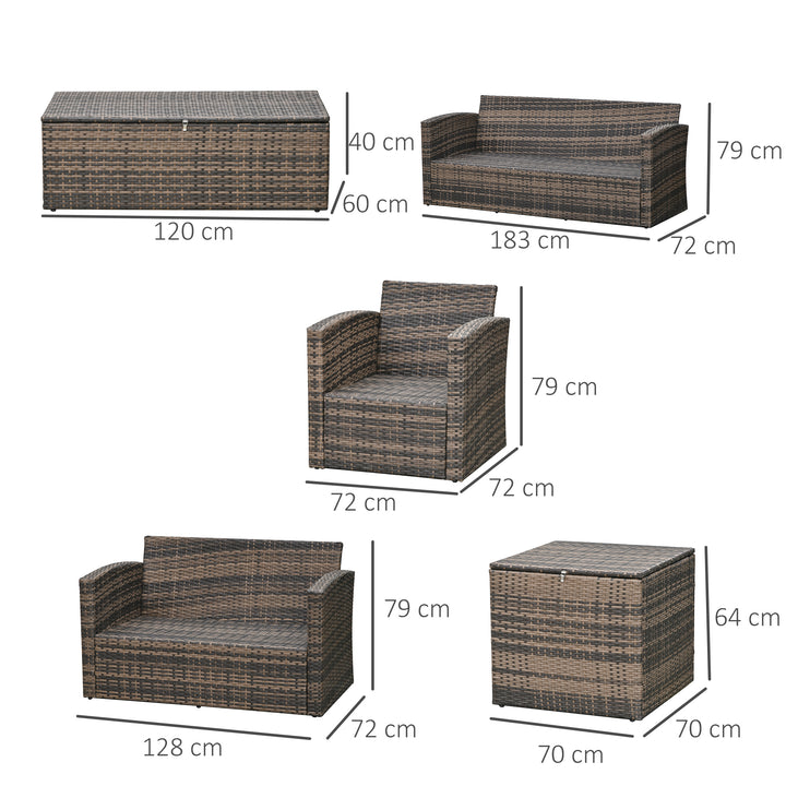 7-Seater Outdoor Rattan Wicker Sofa Set Sectional Patio Conversation Furniture Set w/ Storage Table & Cushion Mixed Brown