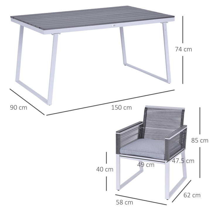 6-Seater Garden Dining Set w/ PE Rattan Cushioned Chairs and Rectangle Table