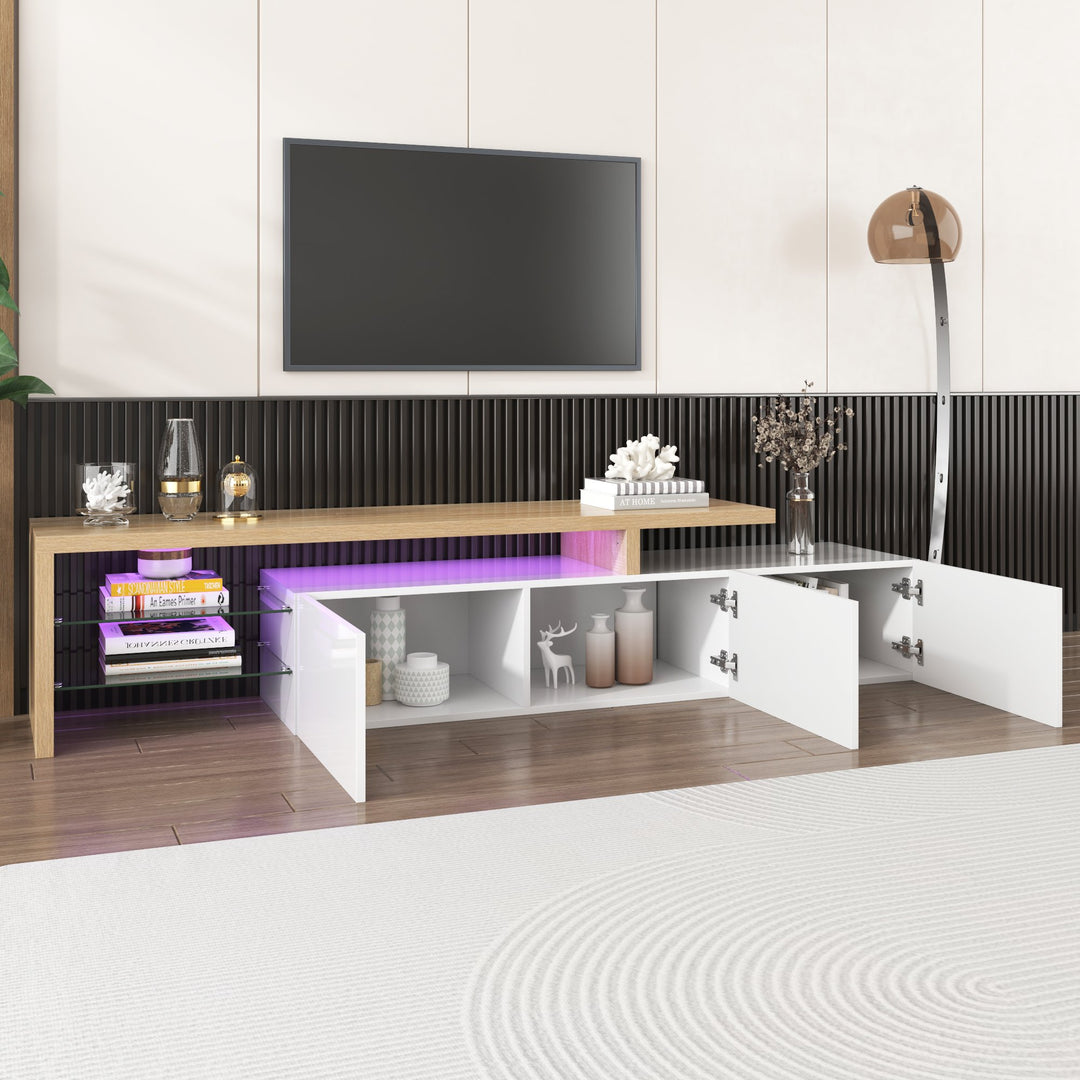 TV Stand with Glass Shelves & LED Lighting