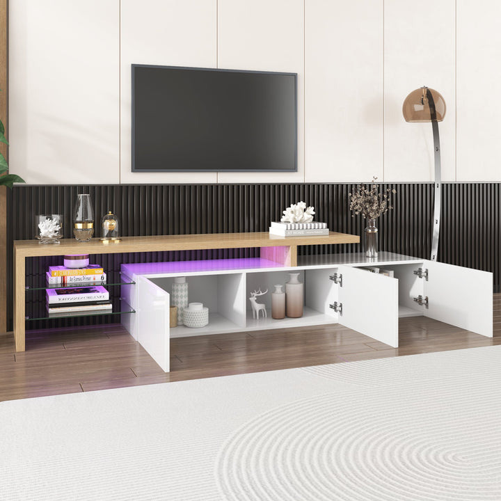 TV Stand with Glass Shelves & LED Lighting