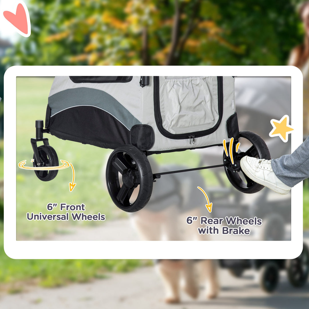 Pet Stroller for Medium Dogs Cat Pushchair Buggy Pram with 4 Wheels Safety Leash Zipper Doors Mesh Windows Storage Bag