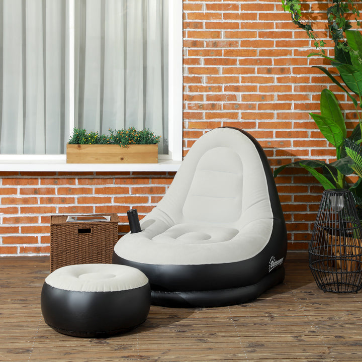 Inflatable Lounge Chair and Ottoman Set with Cup Holder