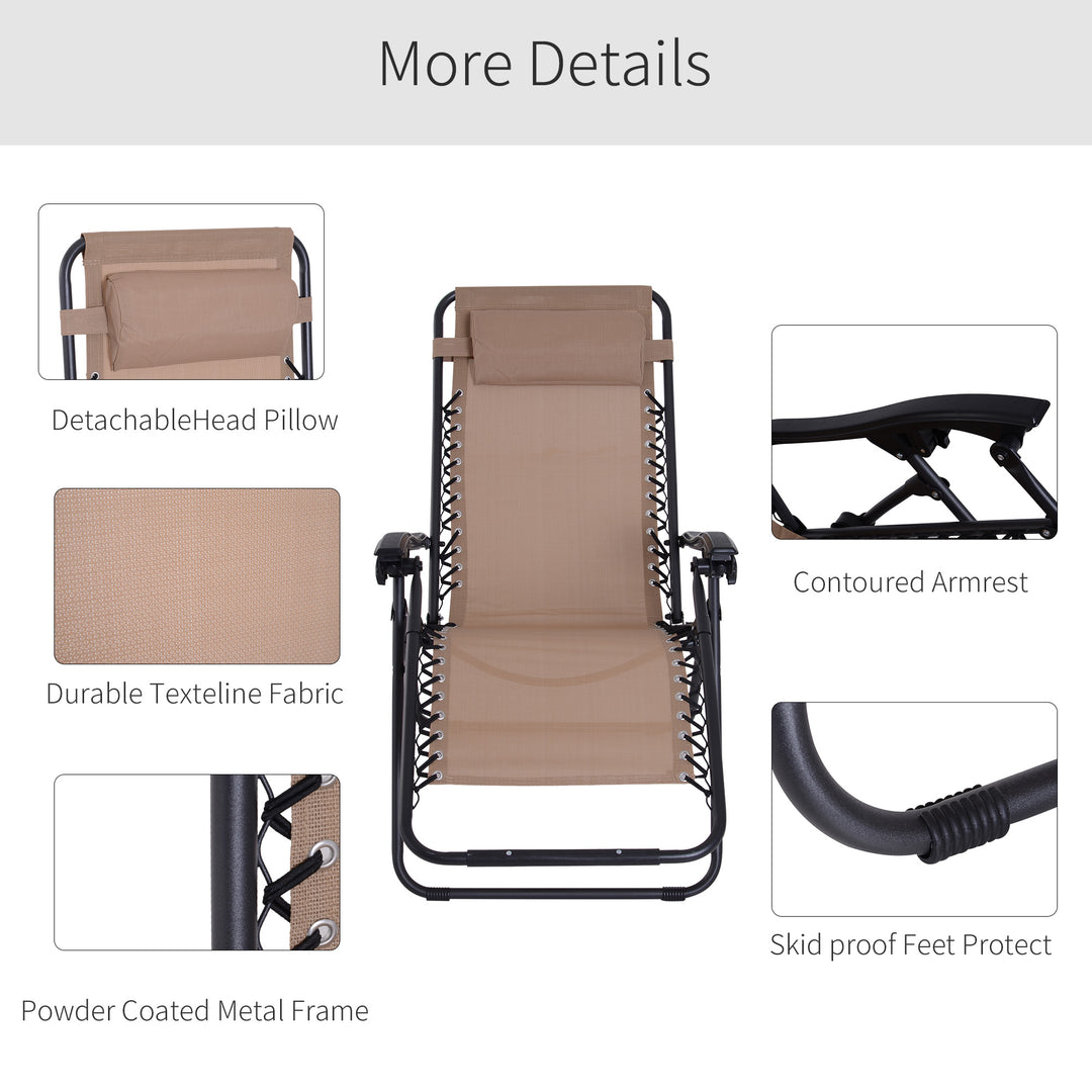 Zero Gravity Chair Metal Frame Armchair Outdoor Folding Reclining Sun Lounger w/ Head Pillow for Patio Gardens Camping