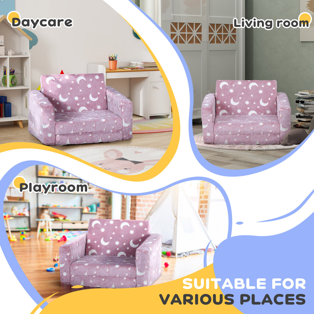 Childrens Sofa Beds 2 in 1 Kids Foldable Chair with Glow in The Dark Stars Moon Design