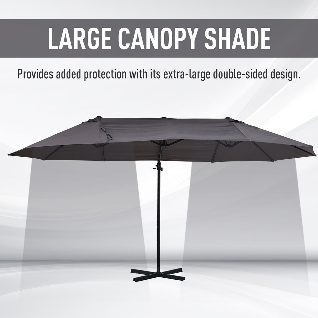 Waterproof Double Parasol Patio Umbrella Garden Sun Shade w/ Steel Pole 12 Support Ribs Crank Handle Easy Lift Twin Canopy - Grey