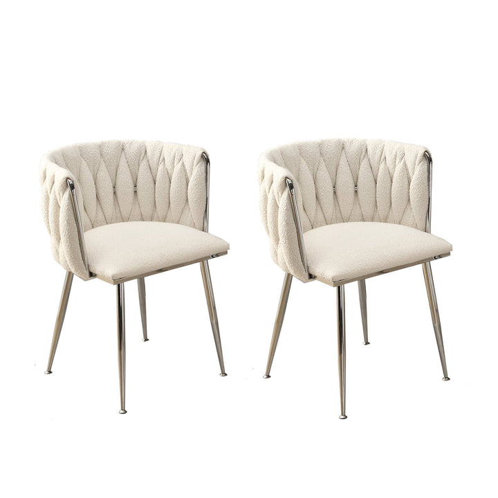 Set of 2 Hand-Woven Dining Chairs, Ivory