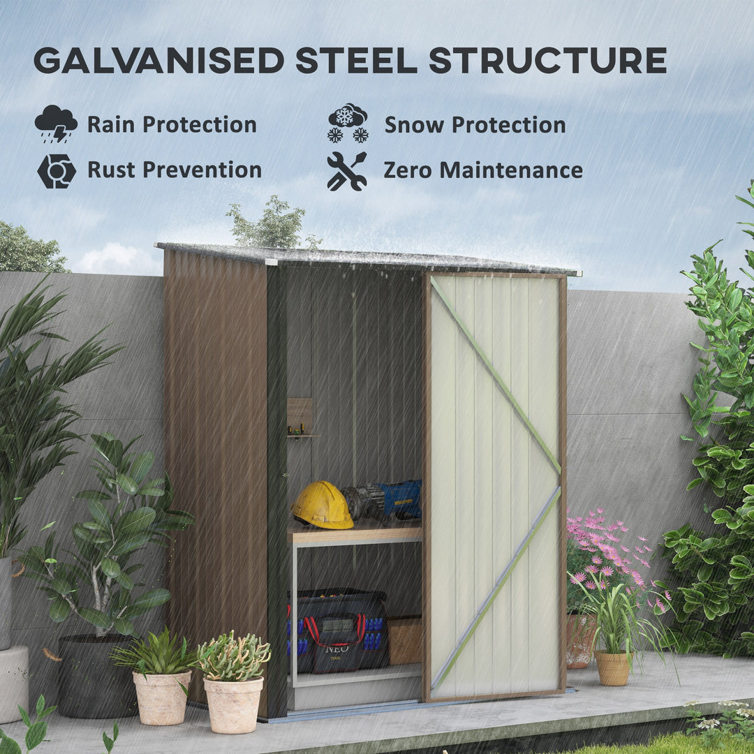 5 x 3 ft Metal Garden Storage Shed Patio Corrugated Steel Roofed Tool Shed with Single Lockable Door