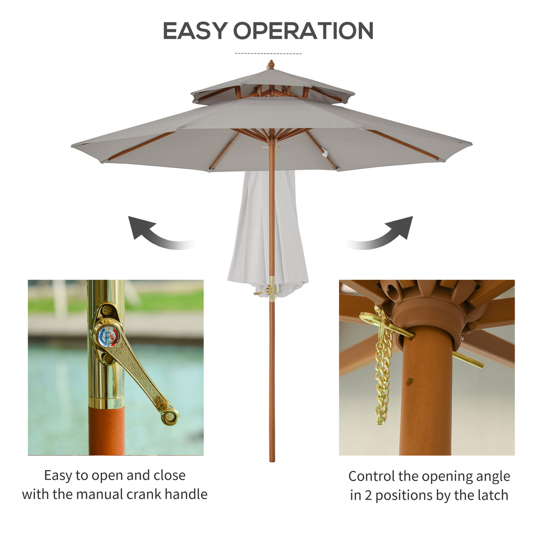 Waterproof Wooden Garden Parasol: Double-Tier 2.7m Patio Sunshade