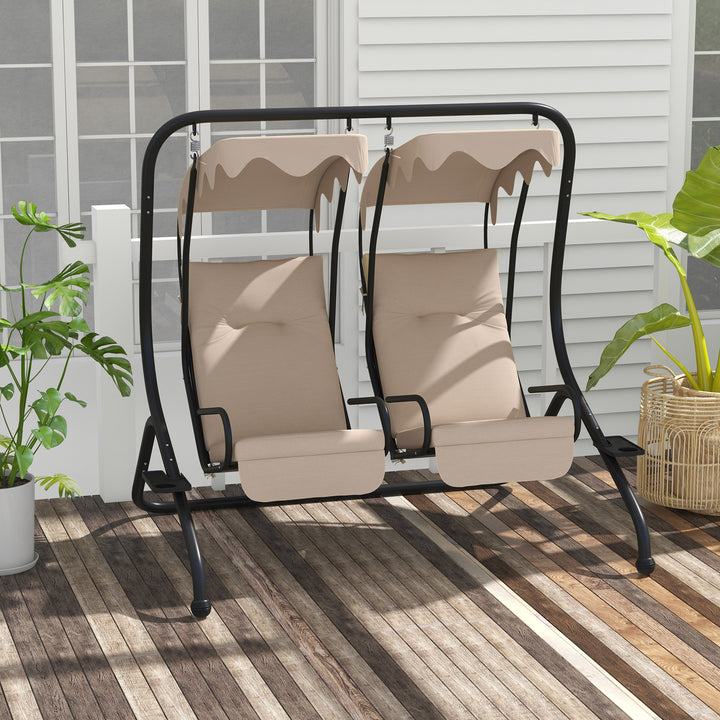 Canopy Swing Chair Modern Garden Swing Seat Outdoor Relax Chairs w/ 2 Separate Chairs