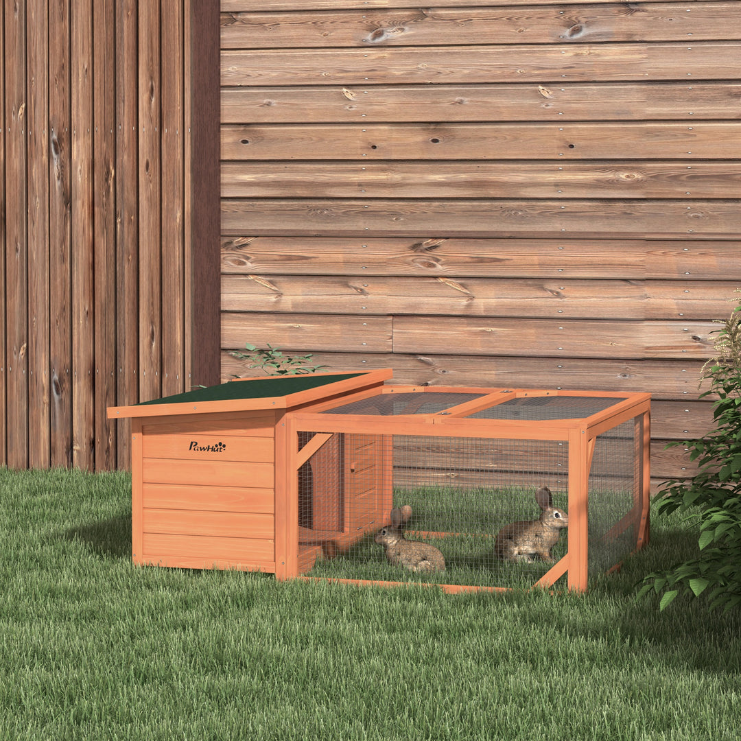 Rabbit Hutch Small Animal Guinea Pig House Off-ground Ferret Bunny Cage Backyard with Openable Main House & Run Roof 125.5 x 100 x 49cm Orange