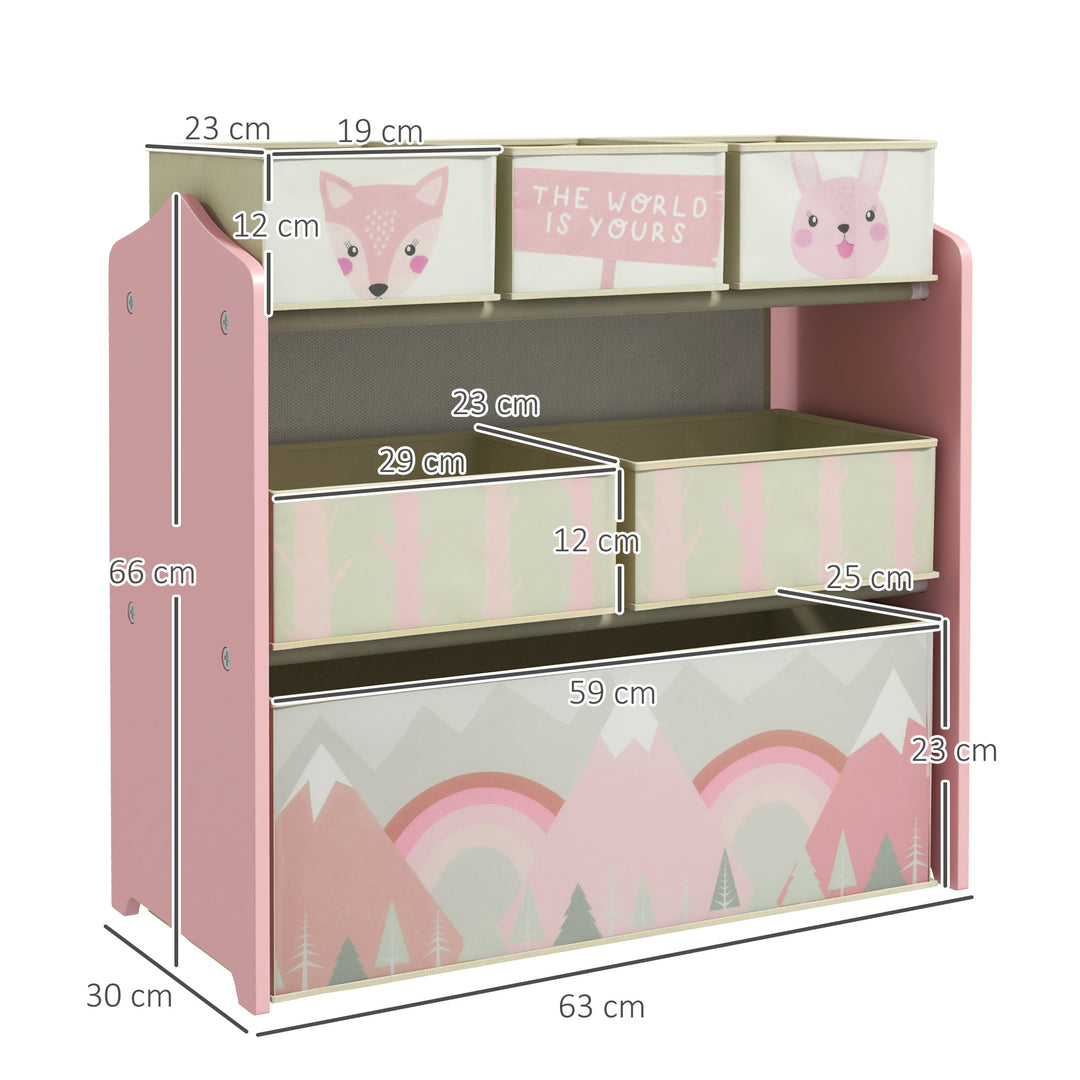 Children's Toy Storage Unit with 6 Fabric Bins