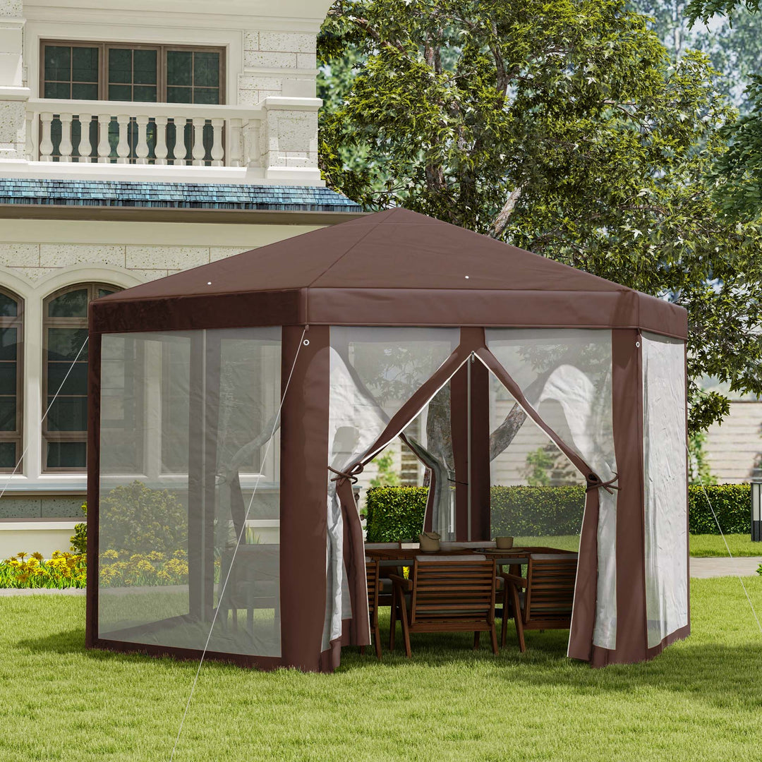 Hexagonal Garden Gazebo Patio Party Outdoor Canopy Tent Sun Shelter with Mosquito Netting and Zipped Door