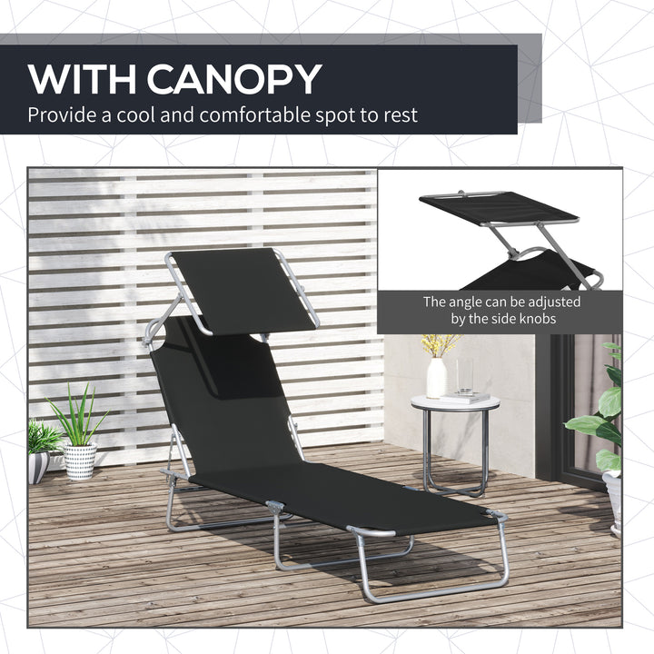 2 Pcs Outdoor Foldable Sun Lounger Set w/ Removeable Shade Canopy