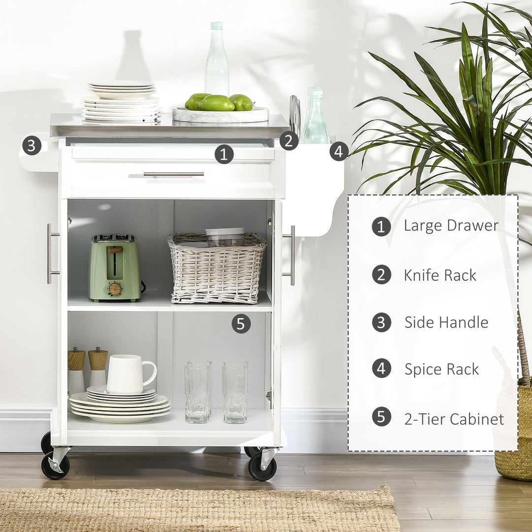 White Wooden Freestanding Kitchen Island on Wheels