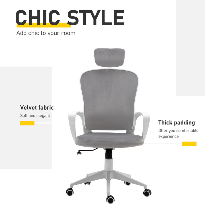 Vinsetto Velvet Swivel Chair: High-Back Home Office Rocker with Wheels & Adjustable Headrest