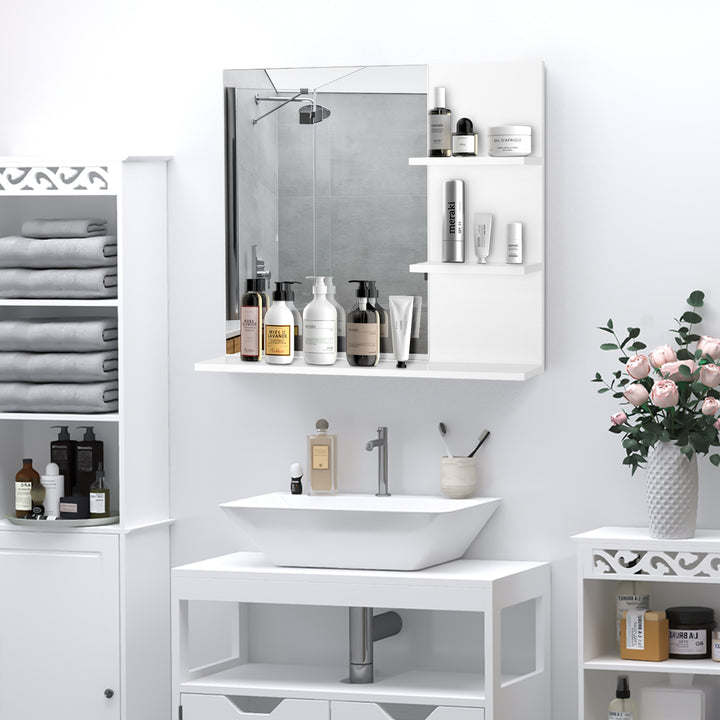 kleankin Wall-Mounted Vanity Mirror: 3-Tier Shelving Unit for Bathroom Storage & Organisation