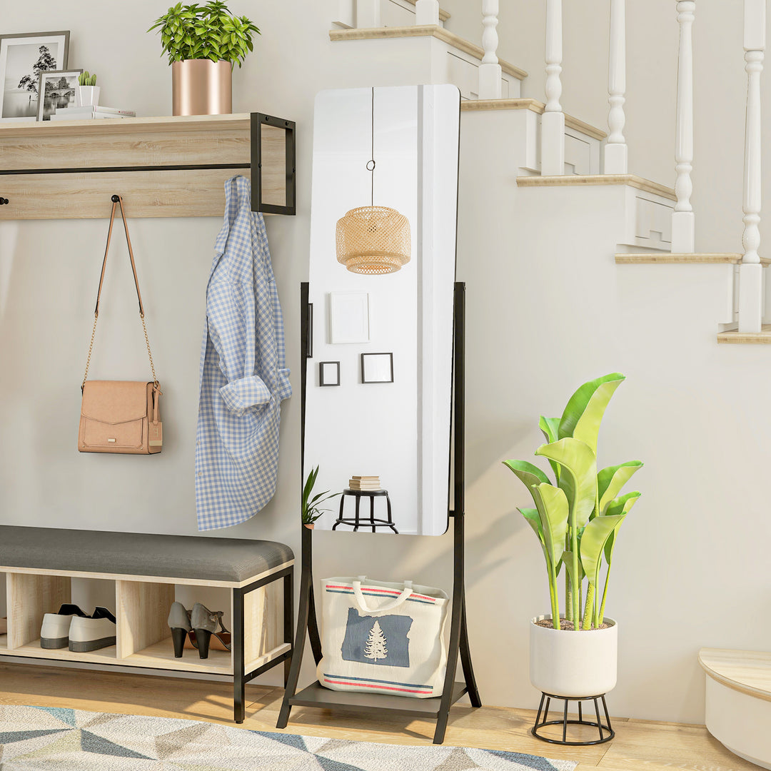 Free Standing Full-Length Mirror with Storage Shelf