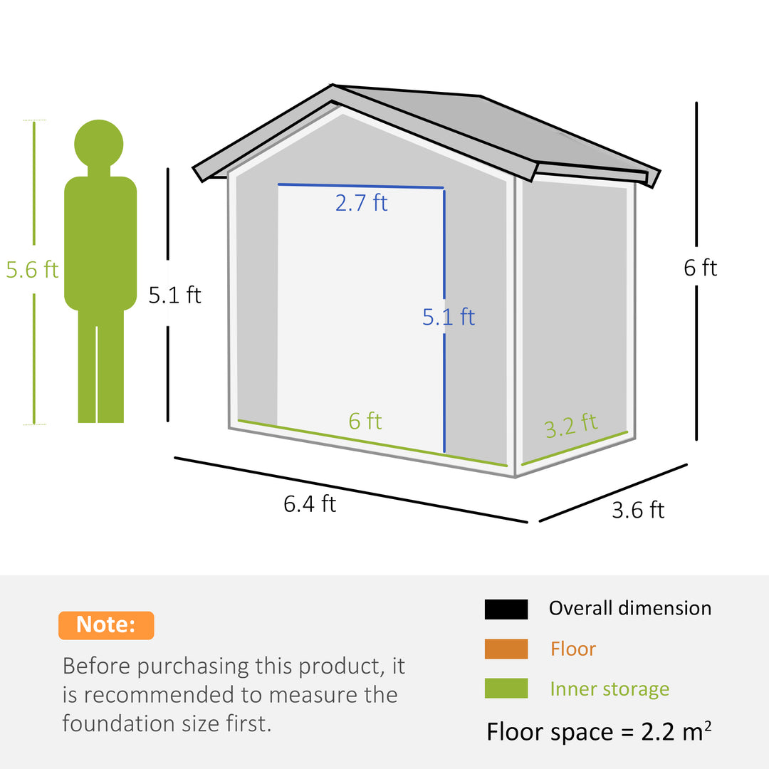 6.5ft x 3.5ft Metal Garden Storage Shed for Outdoor Tool Storage with Double Sliding Doors and 4 Vents