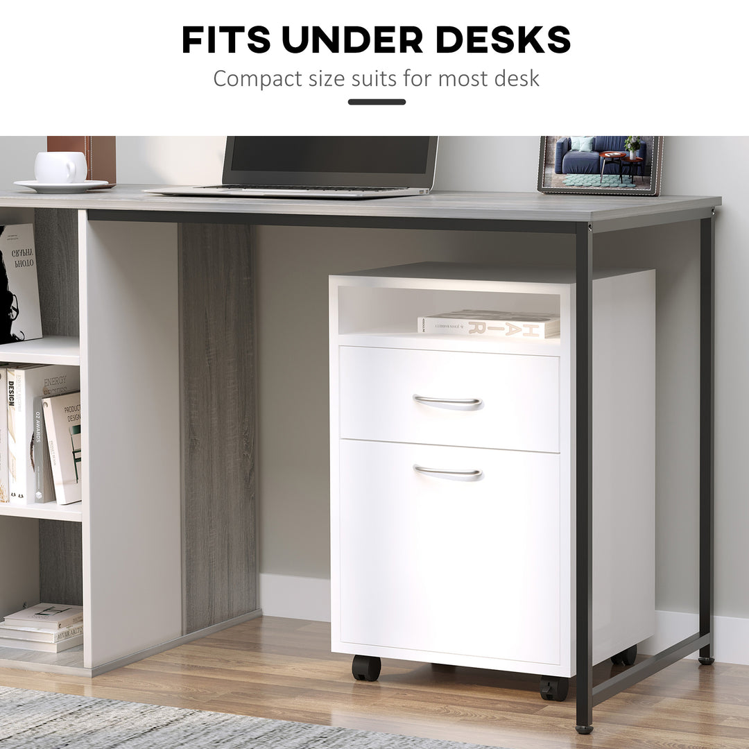 60cm Storage Cabinet w/ Drawer Open Shelf Metal Handles 4 Wheels Office Home Organiser Mobile Printer White