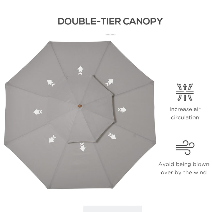 Waterproof Wooden Garden Parasol: Double-Tier 2.7m Patio Sunshade