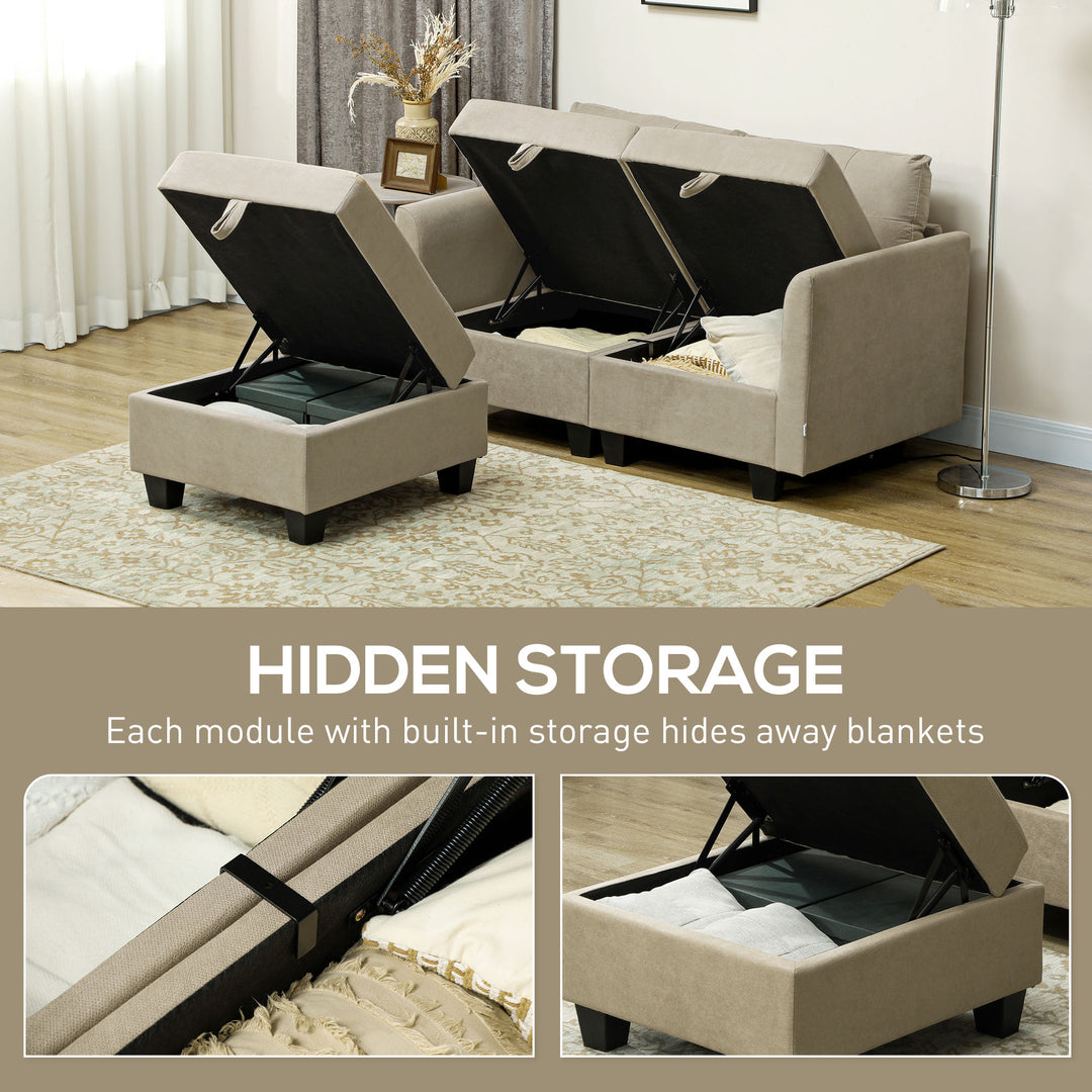 Light Brown L Shape Modular Storage Sofa