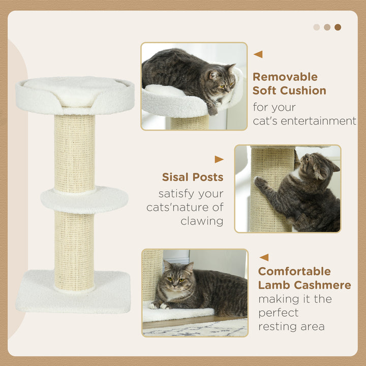 2 Tier Sisal Sherpa Cat Tree with Basket Cushion Sisal Post Cream White