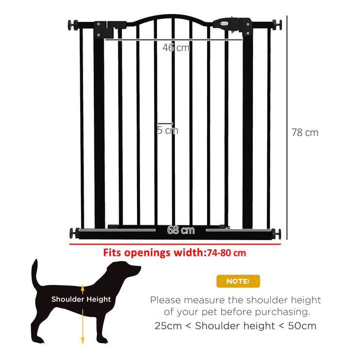 Metal 74-80cm Adjustable Pet Gate Safety Barrier w/ Auto-Close Door Black