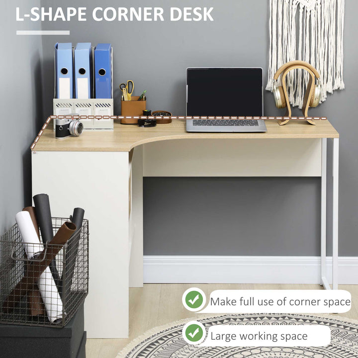 L-Shaped Corner Computer Desk Study Table PC Work w/ Storage Shelf Drawer Slide Office Home Workstation Space Saving - Light Brown