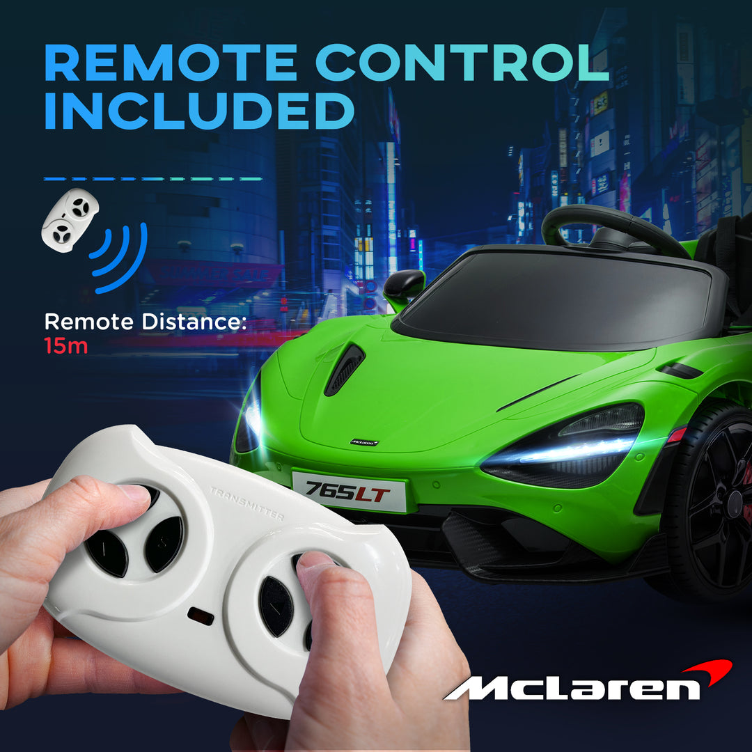 McLaren 765LT Licensed 12V Kids Electric Ride on Car with Butterfly Doors Remote Control Training Wheels Green