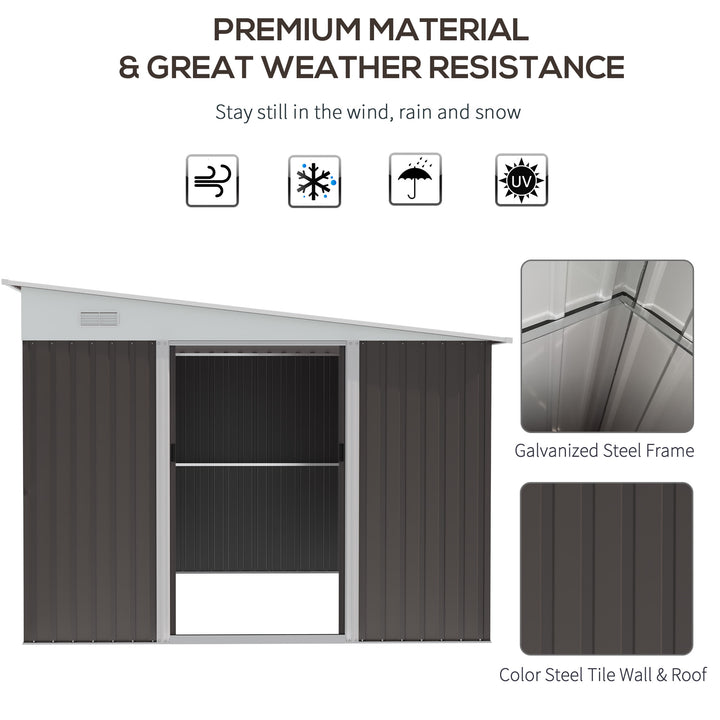 11 x 9 ft Metal Garden Storage Shed Sloped roof Tool House with Double Sliding Doors and 2 Air Vents