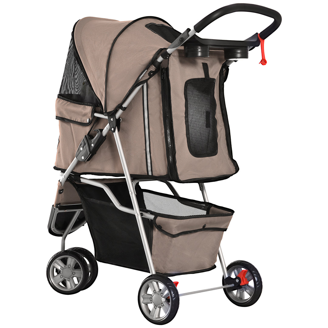 Dog Pram Pet Travel Stroller Dog Pushchair W/Three Wheels-Coffee