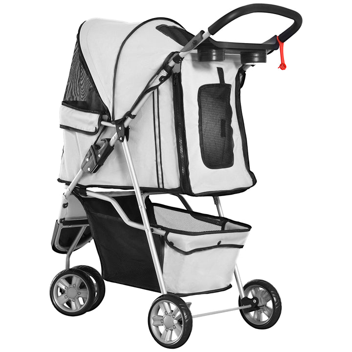 Dog Stroller Pet Travel Stroller Cat Dog Pushchair Trolley Puppy Jogger Carrier Three Wheels (Grey)