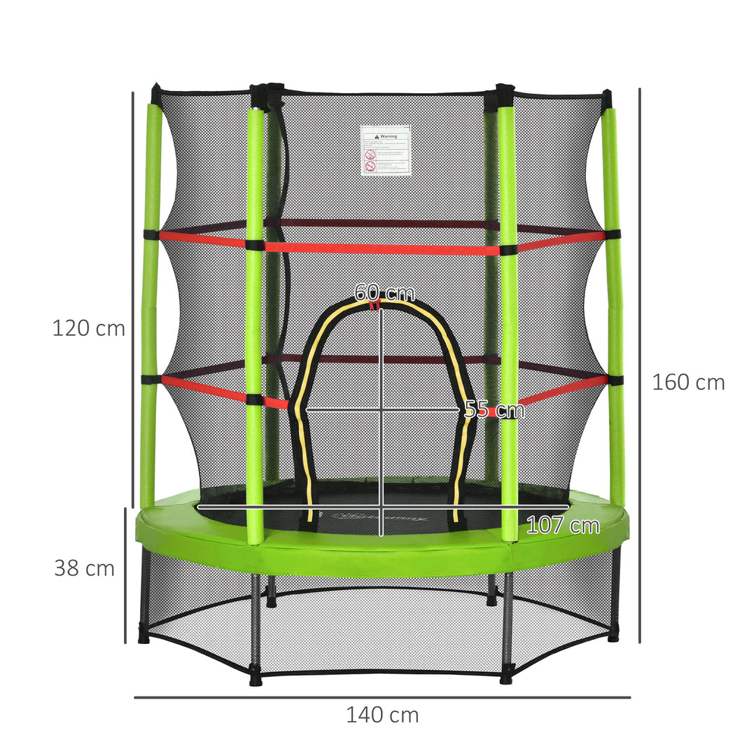 5.2FT/63 Inch Kids Trampoline with Enclosure Net Steel Frame Indoor Round Bouncer Rebounder Age 3 to 6 Years Old Green