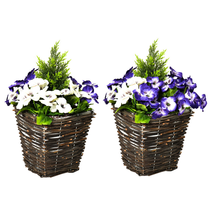 Set of 2 Artificial Plant Phalaenopsis Decorative Plant with Straw Plaiting Pot