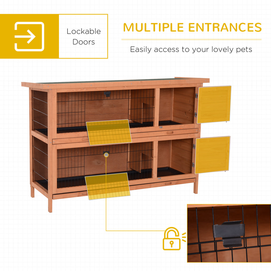 Double Decker Rabbit Hutch 4FT Guinea Pig Cage with No Leak Trays for Outdoor