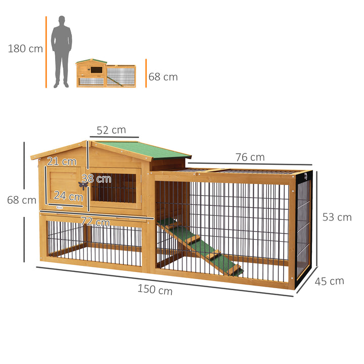 Wooden Rabbit Hutch with Outdoor Run Yellow