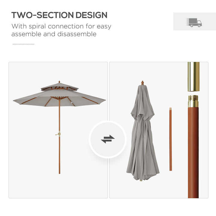 Waterproof Wooden Garden Parasol: Double-Tier 2.7m Patio Sunshade